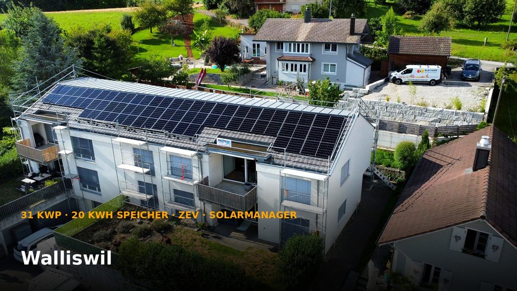PV-Anlage 31 kWp inkl. Batteriespeicher, ZEV-Komplettlösung und Solarmanager in Walliswil