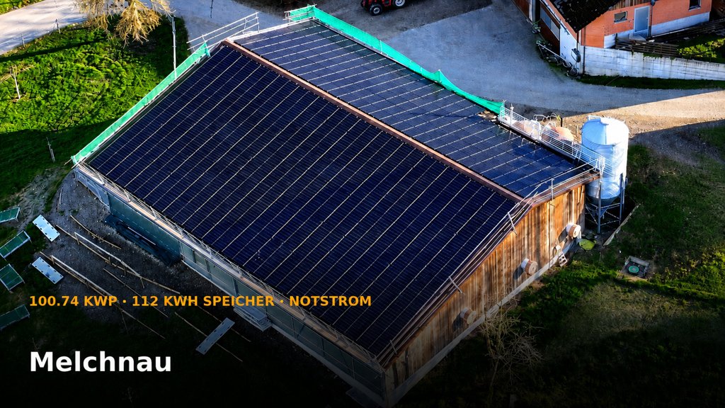 PV-Anlage 100.74 kWp inkl. 112 kWh Batteriespeicher und Notstrom auf Landwirtschaftsbetrieb in Melchnau